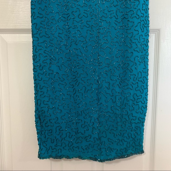 GRACE ORIGINALS Vintage Beaded Silk Gown Blue XS - Picture 13 of 16